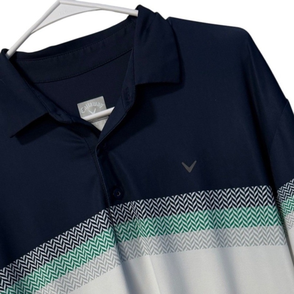 Callaway Polo Shirt Mens Large Navy White Chevron Stripe‎